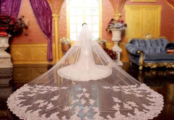 

two layers applique lace bridal veils cathedral length long wedding veil with comb bridal accessories wedding veil2345042, Black