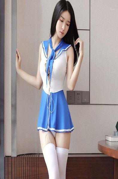 

casual dresses cosplay lace up bandage micro mini dress hollow out school uniform tie girl maid pleated erotic leotard women 2779906, Black;gray