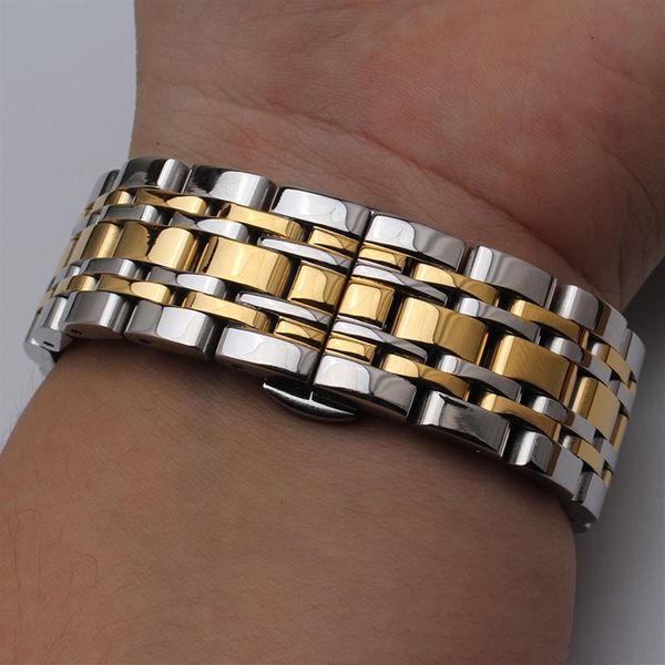 

7beads watchbands stainless steel watch strap bands silver and gold mixed color staight ends watchbands 14mm 16mm 18mm 20mm 22mm 2275w, Black;brown