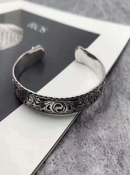 

s925 sterling silver retro pattern double tiger head open bracelet punk style fashion men and women couples jewelry gifts1105146, Golden;silver