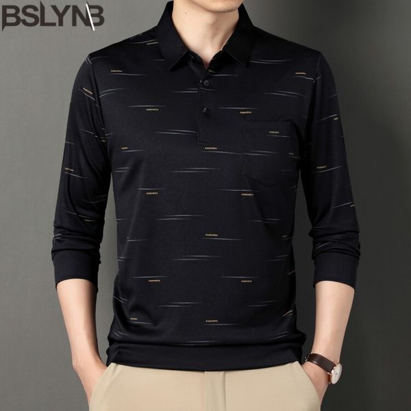 

men's polos autumn business polo shirt fashion long sleeve collar t male solid color pullover casual slim fit 230821, White;black
