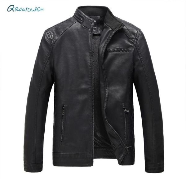 

grandwish men pu leather coat jacket winter snow warm fleece casual motorcycle coats male brand big size leather jacket da9884804835, Black