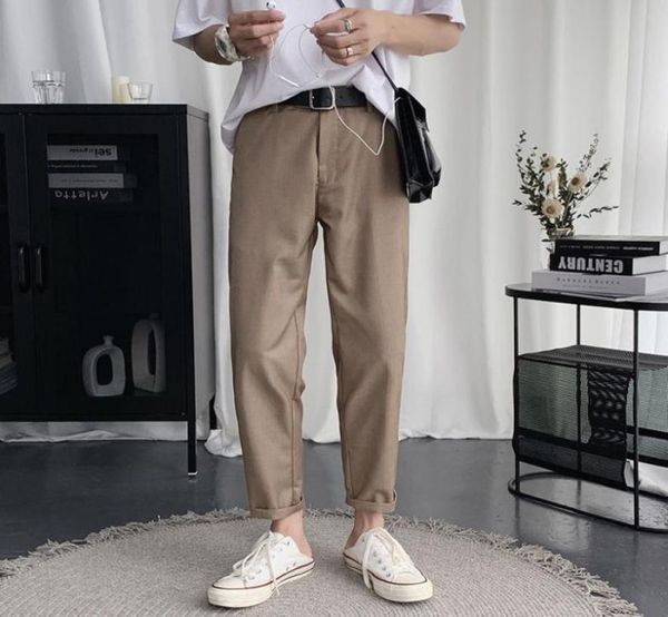 

straight casual pants men039s slim stylish solid color business dress pants men streetwear wild british style suit trousers men4012957, Black