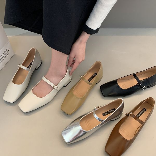 

dress shoes bailamos fashion flats brand design square toe women ballet shoes casual buckle strap female dress shoes low heels mu 230822, Black