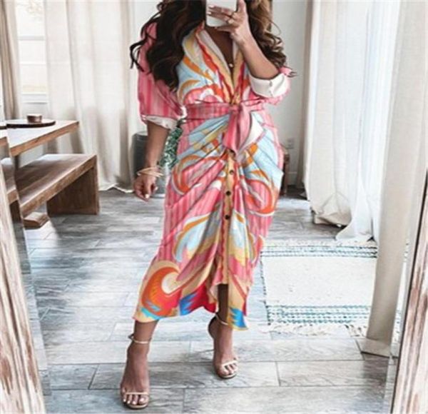

women summer elegant button ruched bandage shirt dress plus size fashion casual short sleeve solid v neck beach maxi dresses5269146, Black