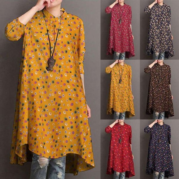 

womens long sleeve print kaftan shirt dress high and low hem, Black;gray
