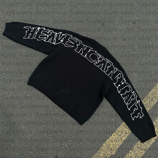 

men's sweaters original retro high street knitted sweaters for men and women with high collars y2k aesthetic printing loose sweater 23, White;black