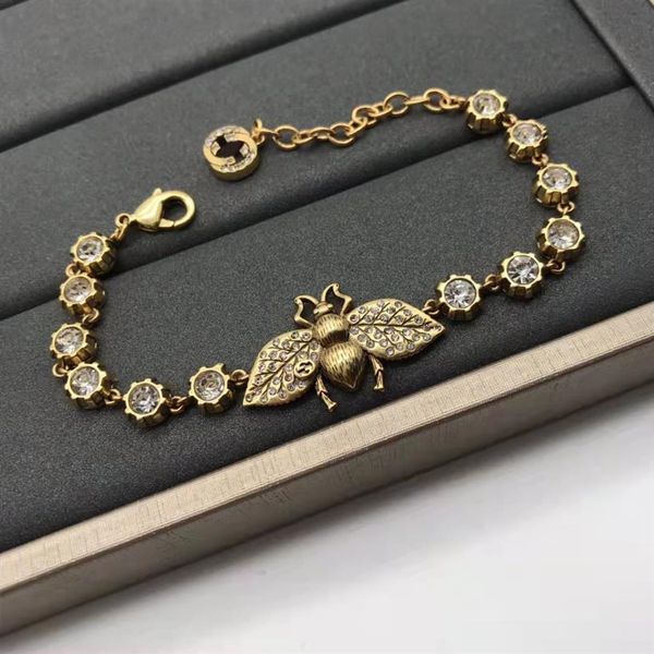 

luxury designer retro little bee charm bracelets rhinestone brass material for women party lovers gift jewelry251y, Golden;silver