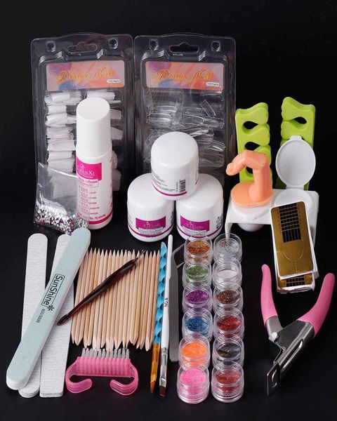 

acrylic nail art manicure kit 12 color nail glitter powder decoration acrylic pen brush false finger pump nail art tools kit set d2895566