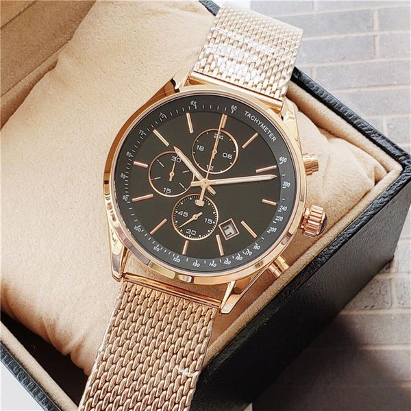 

good quality brand watch men multifunction style stainless steel calendar date quartz wrist watches small dials can work bs01299a, Slivery;brown