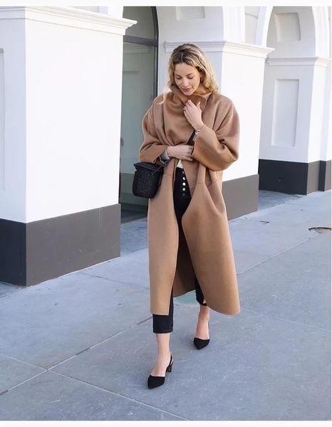 

womens wool blends vace winter solid brown color casual single breasted cashmere womens long coats 230822, Black