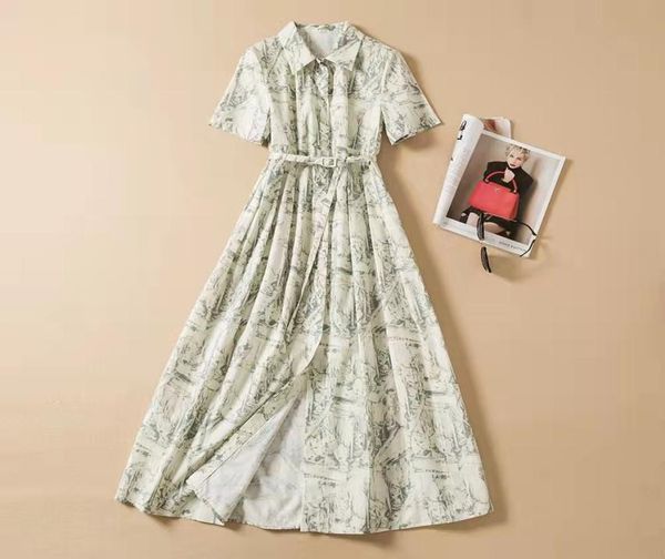

summer highquality catwalk style print singlebreasted cotton dress7376984, Black