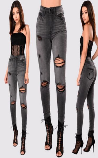 

hole ripped jeans women pants cool denim vintage straight jeans for girl high waist casual pants female slim jeans6063143, Blue