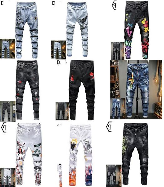 

men039s jeans black european street motorcycle rider antique tattered pants boys hip hop horizontal slim and b9447265, Blue