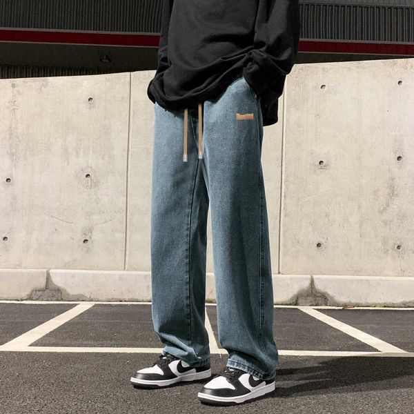 

parking space - lk825-p42 pants men's loose fitting straight tube casual high street trendy brand ins wide leg mop pants, Blue