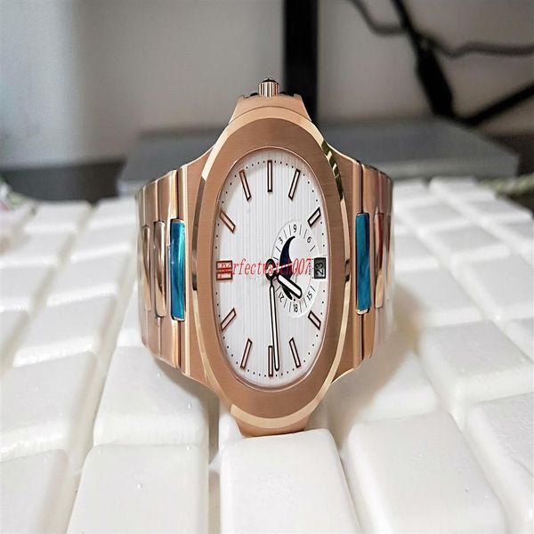 

luxury 5711 1a 010 stainless steel nautilus 40 5mm18k rose gold white dial mechanical transparent mens watch wat285s, Slivery;brown