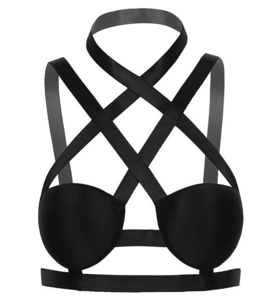 

ladies women halter neck strappy harness bra punk gothic garter lingerie belt suspenders elastic body chest bras3715415, Red;black