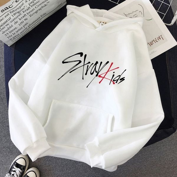 

men's hoodies sweatshirts korean star stray kids fashion long sleeve printed hoodies front pocket inside fleece pullover sweater sweats, Black