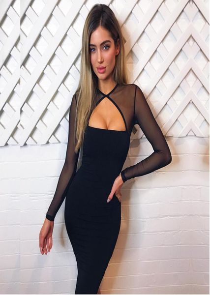 

winter soft cotton stretch black party dresses plus size skinny club wear gorgeous warm maxi bandage bodycon dress1065569, Black;gray