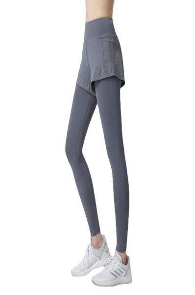 

womens leggings yoga pants tracksuit autumn winter women clothes fake twopiece trousers fitness sports tight nude training ninep3839892, Black
