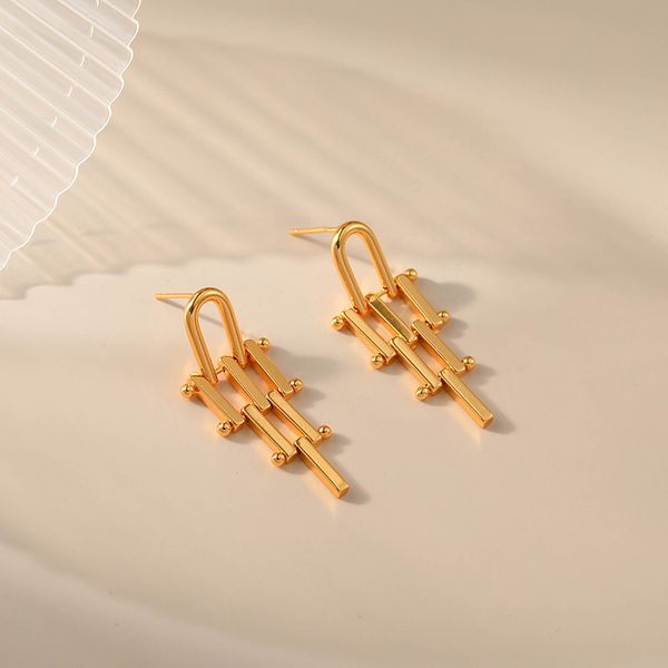 

retro style brass geometric charm earrings jewelry for women gift, Golden