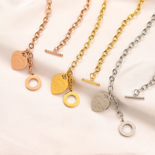 

fashion pendant necklaces for women heart circle pendant necklace 18k gold plated choker chains designer jewelry gift, Silver