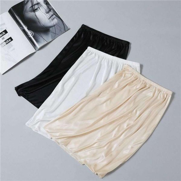 

milk silky silk inner petticoat skirt liner anti transparent exposed bottom short for women, Black