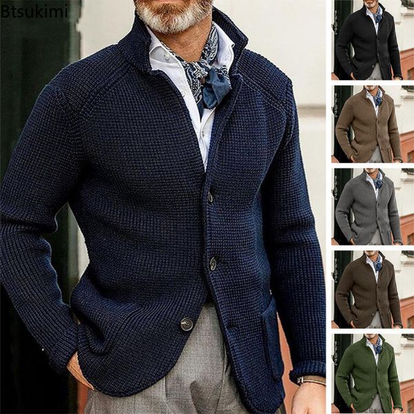 

mens sweaters stand collar knitted coat long sleeve sweater cardigan jacket solid thick warm casual knitting sweatercoat 230822, White;black