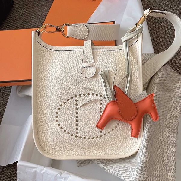 

original new leather evelyn mini messenger bag togo cowhide lychee pattern hollow out one shoulder bucket