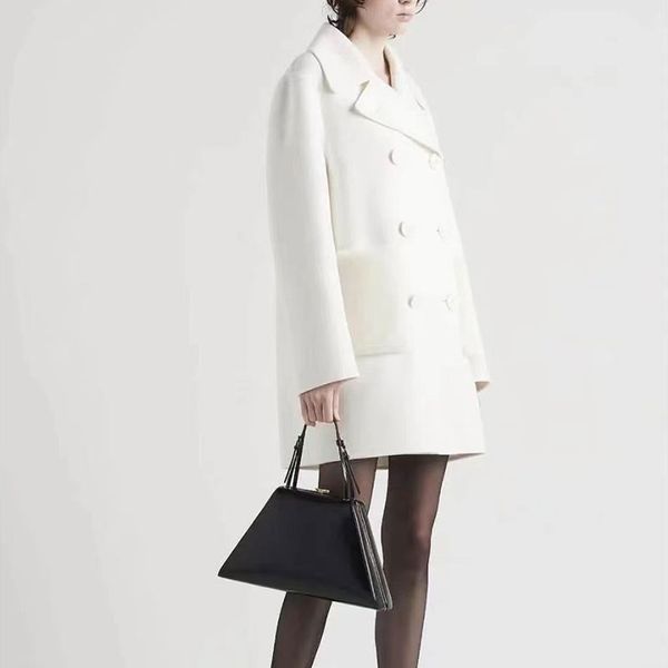 

designer long coat wool double breasted suit collar double sided cashmere coat coat, Black