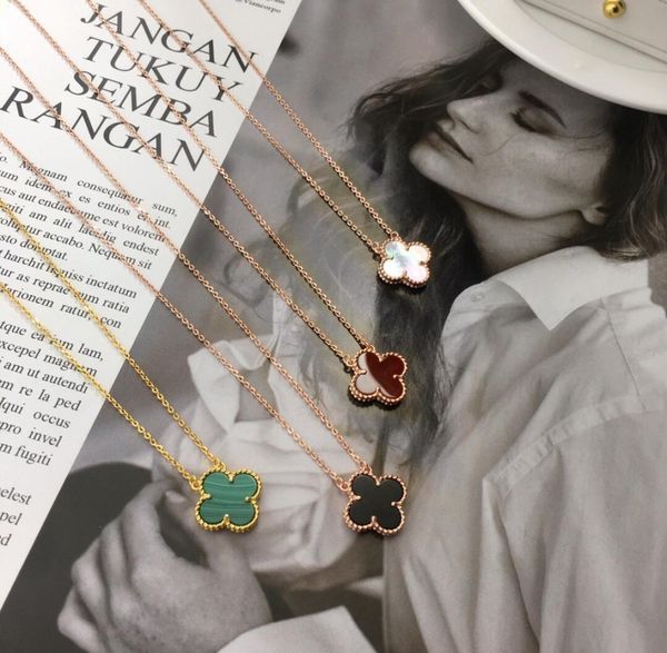 

new arrive 316l titanium steel single motifs grain golden four leaf flowers clover 18k plated gold necklaces 4 colors vc letter pe4600357, Silver