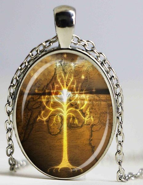

vintage white tree of gondor glass dome pendant necklace diy handmade glod tree of life jewelry charm fashion gift7381679, Silver