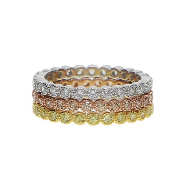

cluster rings three color stack stackable 925 sterling silver wedding bezel cubic zirconia cz eternity band engagement ring set223c, Golden;silver