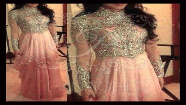 

2019 luxury aline high collar backless beads lace long sleeves prom dresses floor length pink chiffon celebrity party formal even4457126, Black