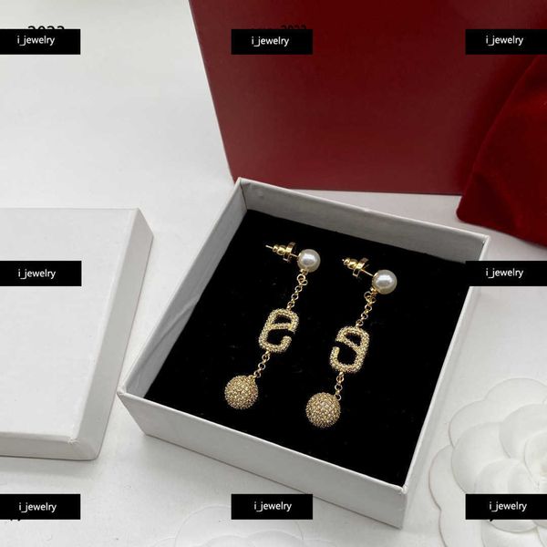 

designer women earrings diamond inlaid sphere dangle jewelry fashion diamond logo shape pendant earring #including box, Silver