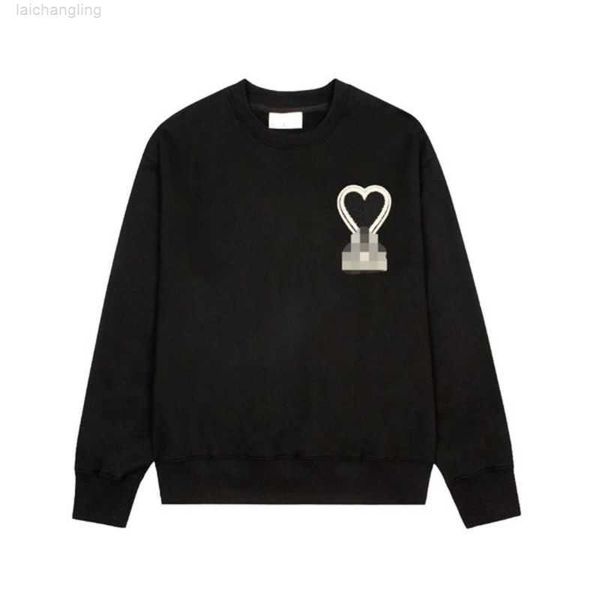 

amis designer mens embroidery hoodie high street hoody women sweatshirts red heart long sleeve couples paris crew neck fashion vxvl, Black