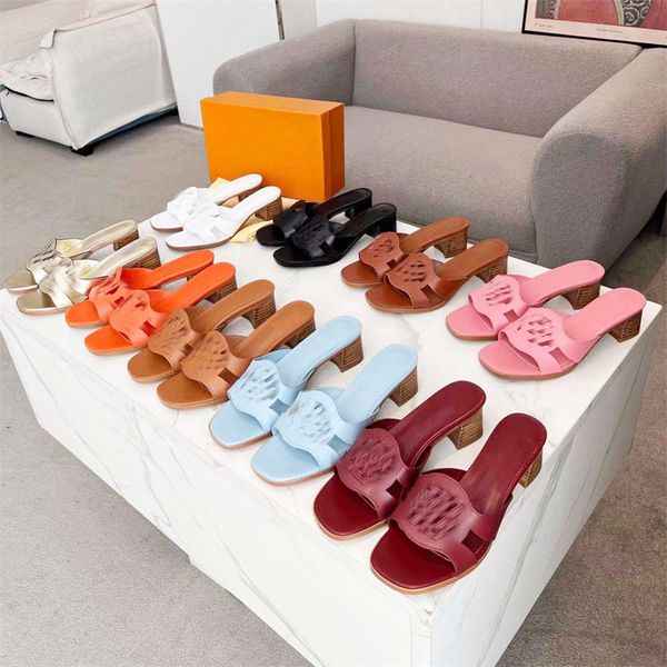 

designer slippers for women summer luxury designer mid-heel leather sandals fashion chunky party shoes l flip-flops resort flip-flop box lar, Black
