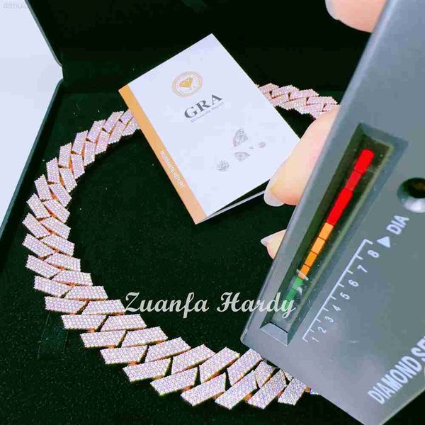 

pass diamond tester necklace 19mm vvs moissanite iced out cuban chain 925 silver heavy hip hop jewelry prong setting cuban link