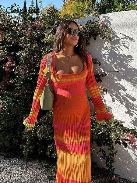 

basic casual dresses elegant square collar contrasting knitted dres flare long sleeve bodycon maxi autumn female lady robe 230822, Black;gray