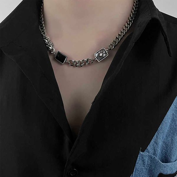 

designer titanium steel men's necklace trendy niche high end cuban chain hip hop men's collarbone chain high street women's a, Silver