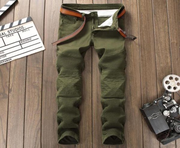 

men039s jeans biker army green skinny slim fit patchwork stretch denim moto pants 711924798310, Blue