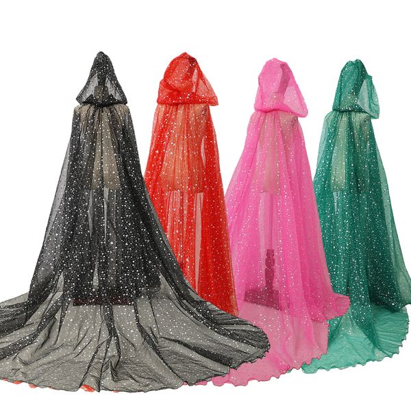 

girl's dresses starry stars hood cloak cape for women gothic punk party costumes floor length tulle cloaks 230821, Red;yellow