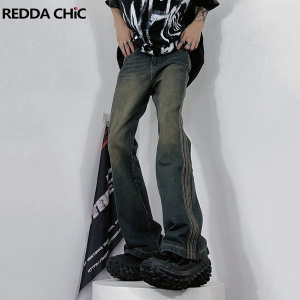 

men's jeans reddachic 3-bar brushed jeans men streetwear y2k baggy jeans wide leg pants loose skater stylish flared leg hiphop male tro, Blue
