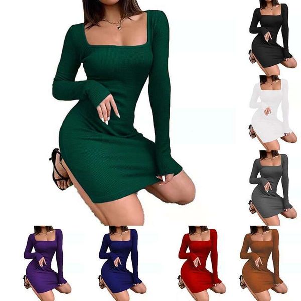 

womens pure color square collar high elastical butt shaping dress, Black;gray