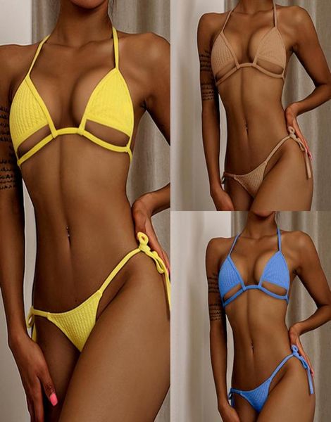 

womens swimsuit swim bikini swimwear split twopieces triangle cup bikinis fold fabric yellow solid color fashion cutout summ8949944, White;black