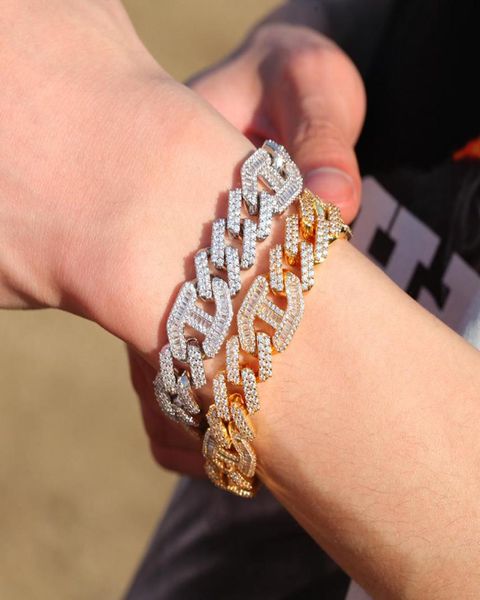 

hip hop 14mm diamond miami prong cuban link chain bracelets 18kt gold filled iced icy cubic zirconia jewelry 8inch cuban bracelet 2788699, Black