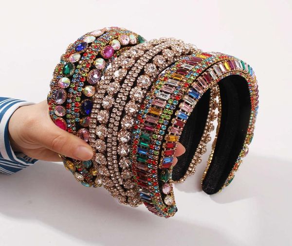 

headbands luxury full crystal hairbands womens hair accessories baroque padded head band colorful rhinestone princess7606200, Silver