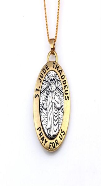 

16 pcs lots of st jude thaddeus pray for us medal religious oval pendant necklace 23 6 inches 29 5x47 5mm pendant a550d258k7578695, Silver