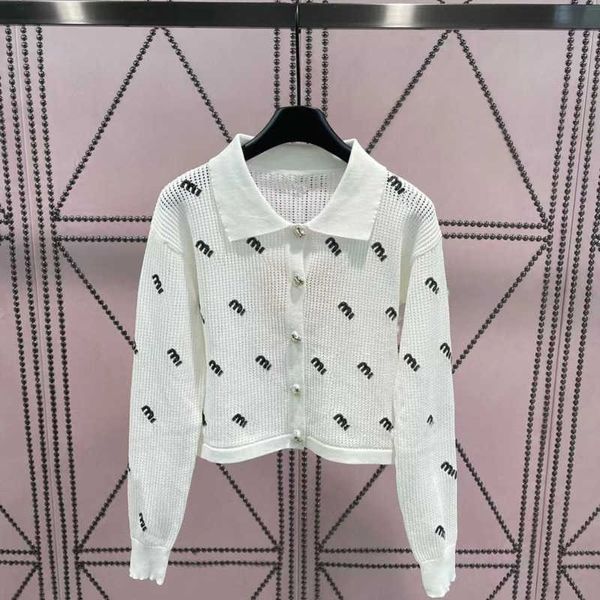 

miu knitted sweater women cardigan coat casual shirt sequin embroidery jacket designer long sleeved sweaters luxury brand clothing, White