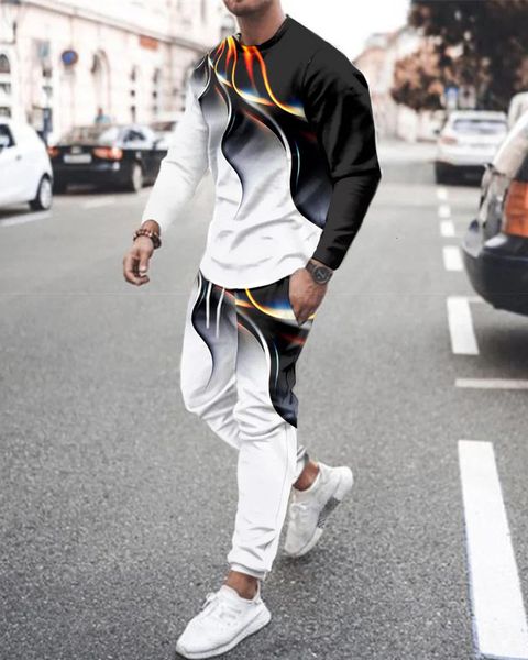 

men s tracksuits aurora print tracksuit 2 piece set men spring autumn long sleeve t shirt trousers outfit casual sweatshirt suit streetwear, Gray